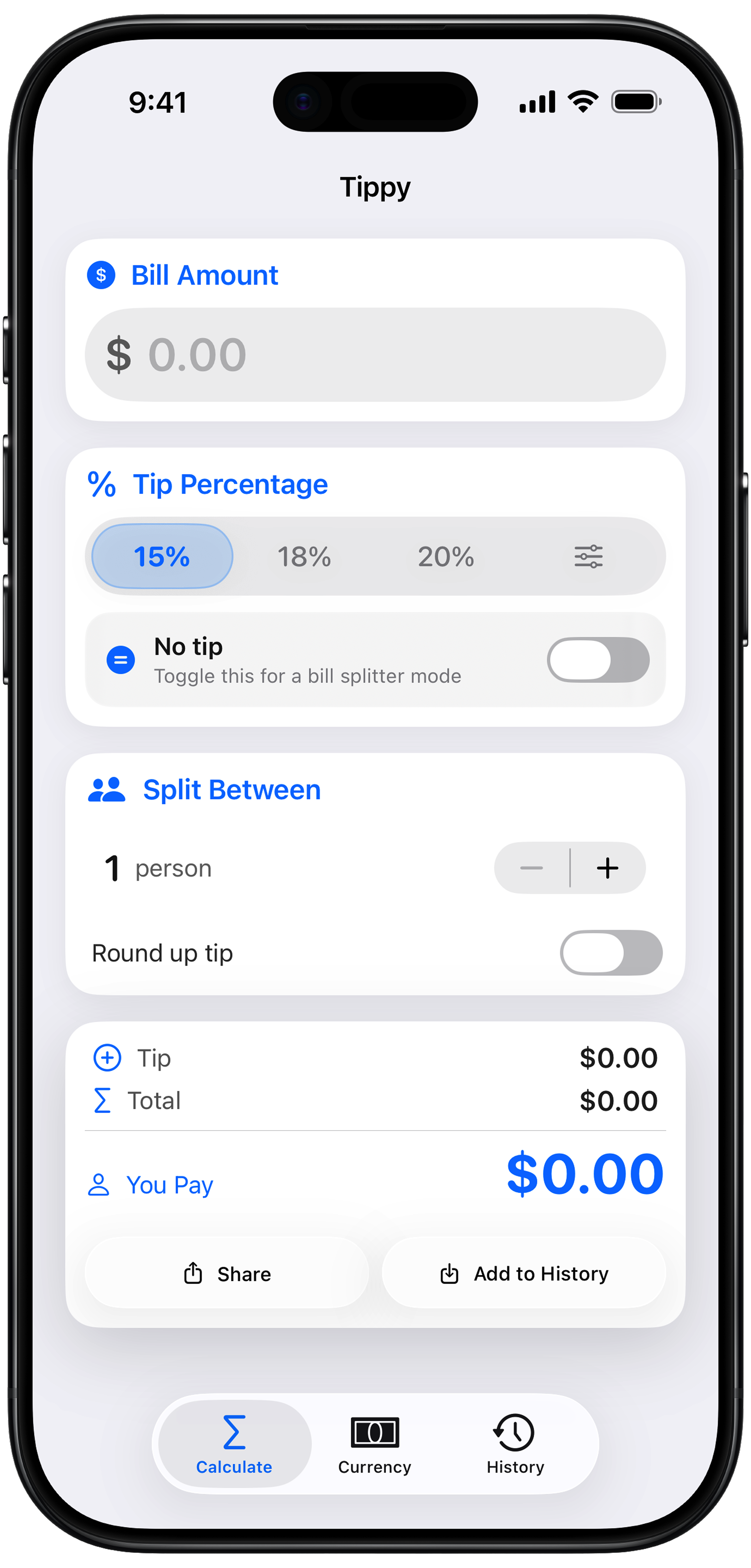 Tippy calculate screen