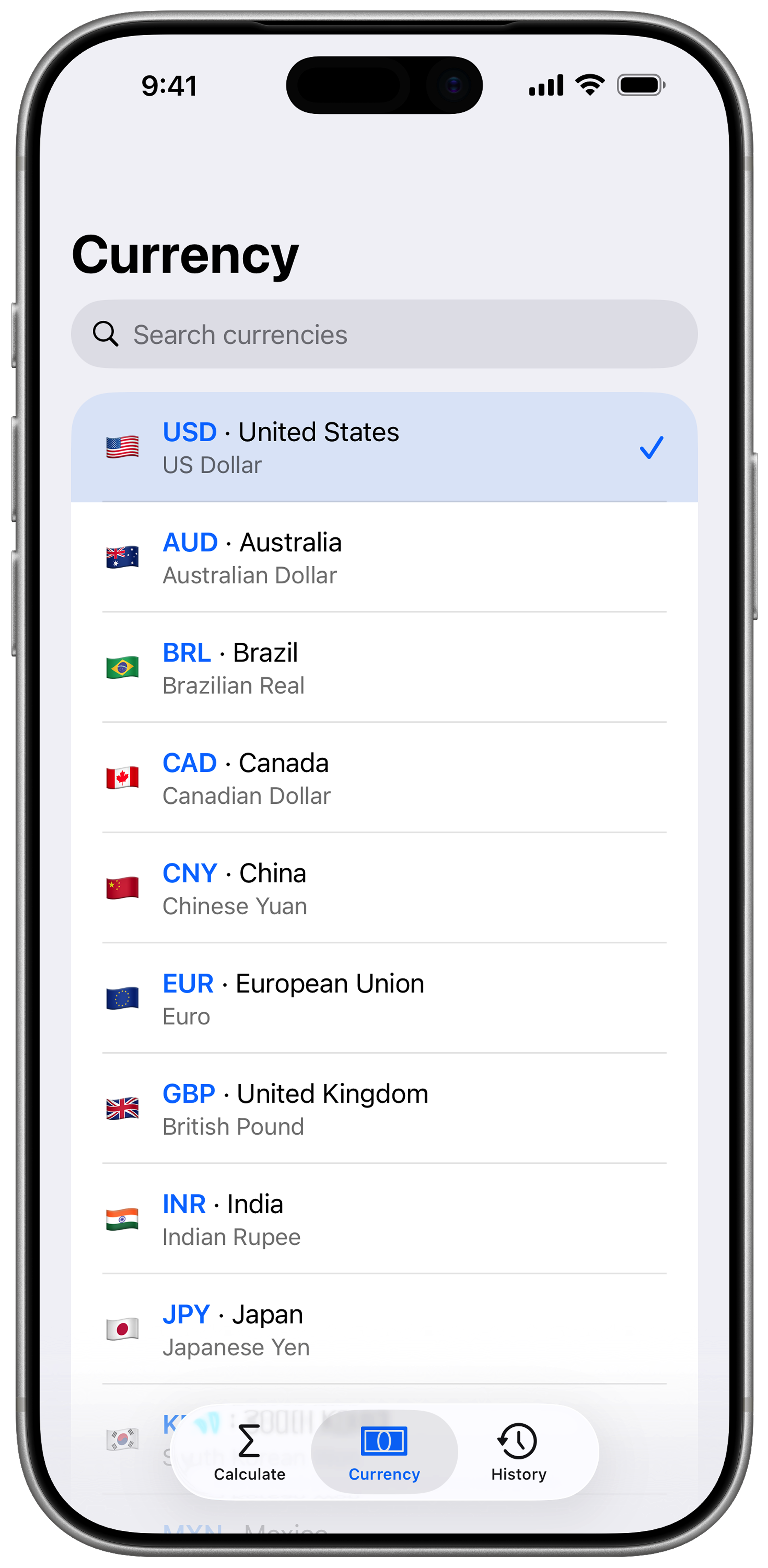 Tippy currency screen