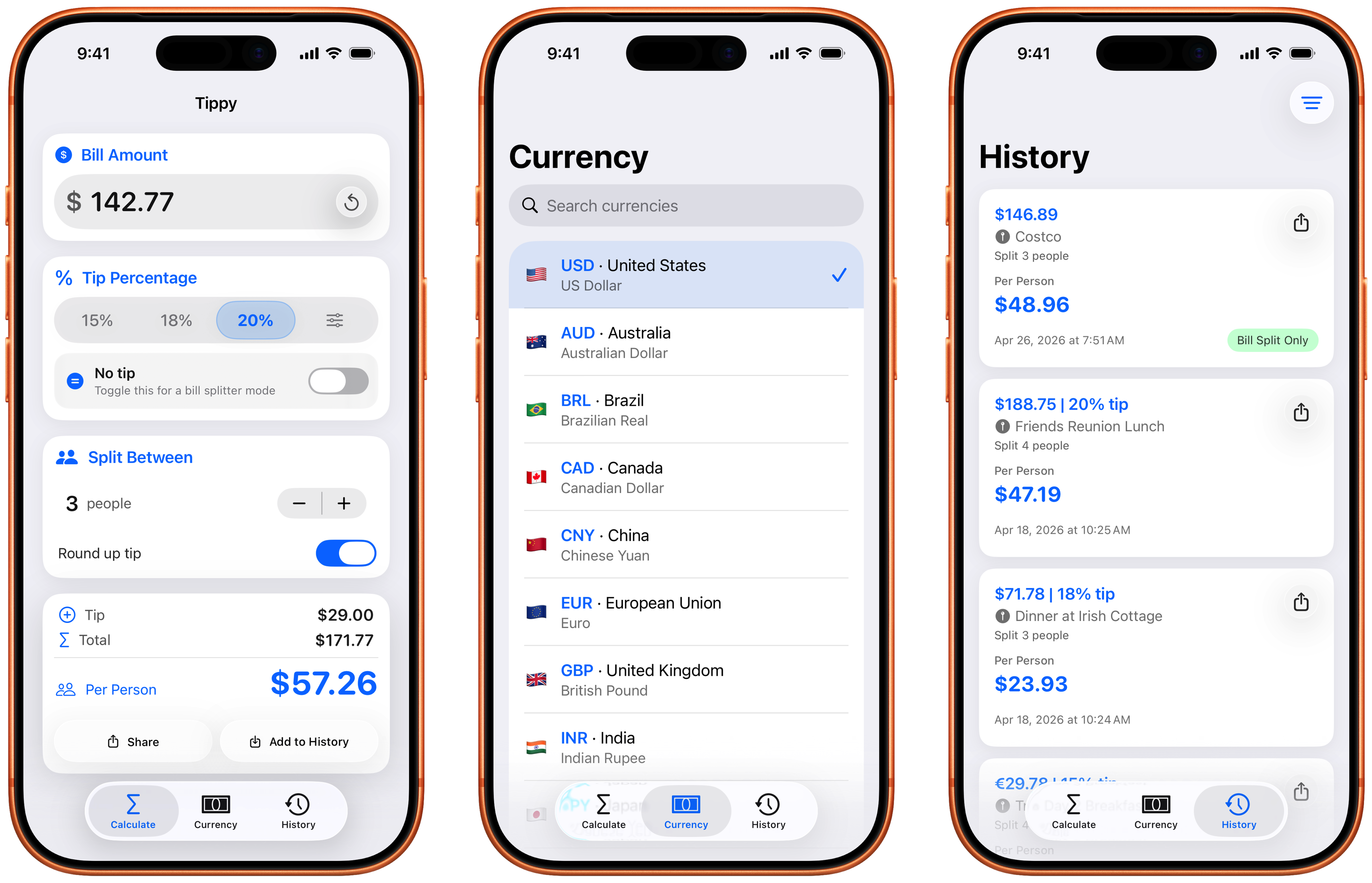 Tippy — Tip Calculator and Bill Sharing